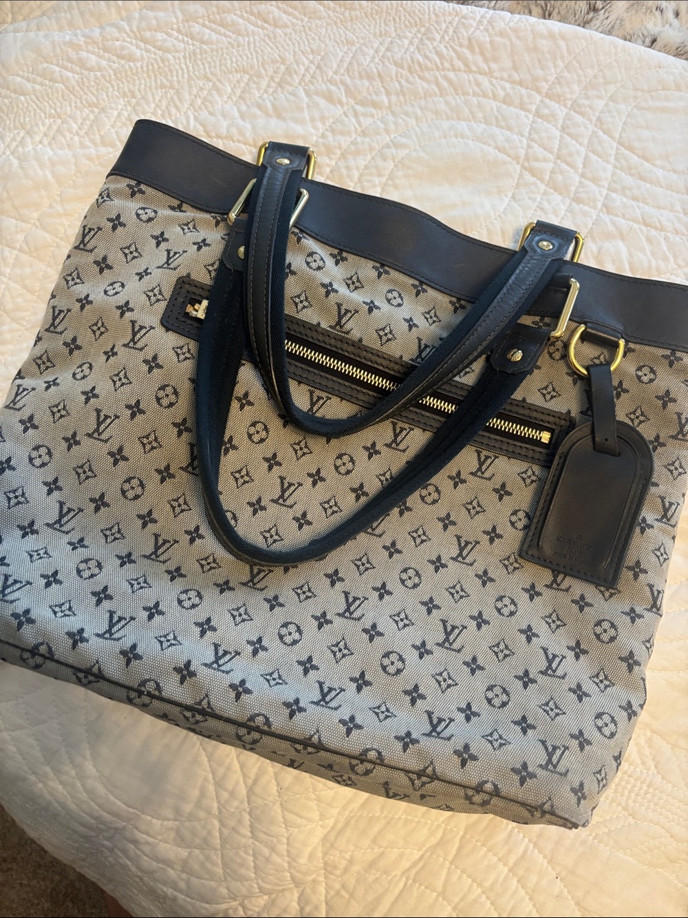 Louis Vuitton blue gray Monogram Canvas Tote Bag mini Lin Lucille
